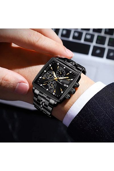 delis Men's watch Poedagar CS1820, stainless steel, silver-gold, black dial