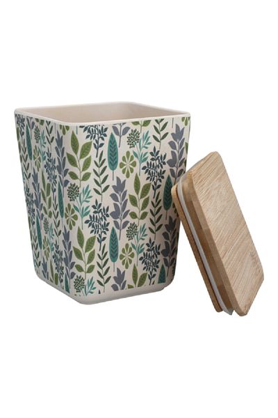 Felli Leaf and Floral Printed Bamboo Fiber Canister with Lid Multicolor