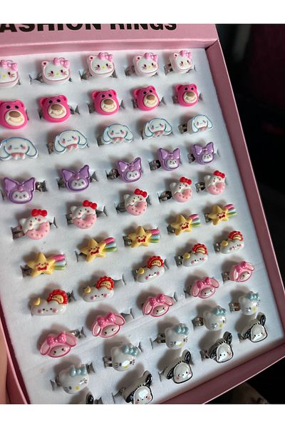 alpikom 3 Pcs Colorful and Cute Figure Adjustable Children's Ring Set for Kids