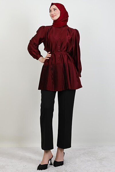 giz astore Altı Piliseli Gömlek Bordo