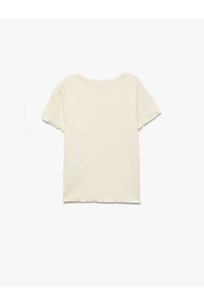 Koton Butterfly Embroidered Cotton Short Sleeve Crew Neck T-Shirt