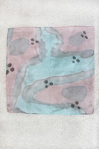 Defne&Apollon İpekçilik 100% Pure Silk Hand Painting Square Kerchief - 55 X 55 Design - Pink-Blue