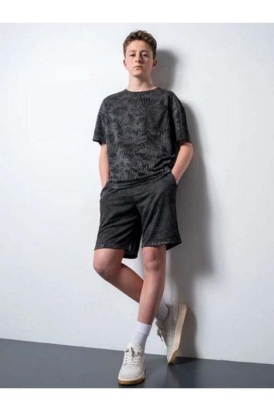 Zekids Set de tricou cu model palmier pentru băiat cu pantaloni scurți