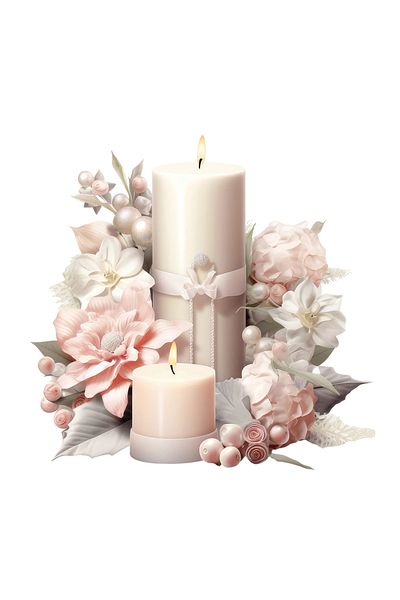 INOVATIX Set of 8 pieces, Sticker White Candles with Pink Flowers, INOVATIX®. 6 cm