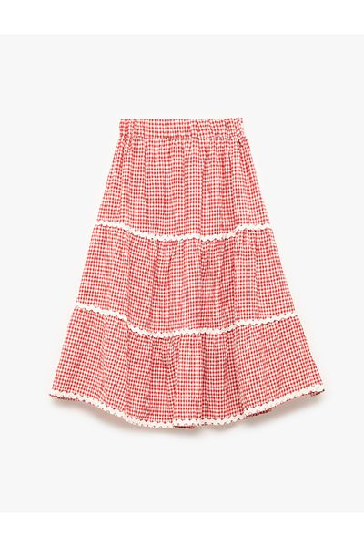 Koton Gingham Layered Midi A-Line Skirt