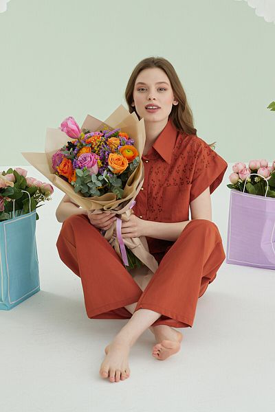NBB Tile Hole Front Button Pajama Set