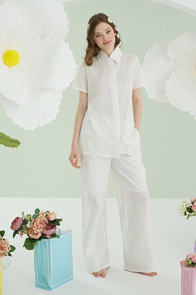 NBB White Daisy Front Buttoned Pajama Set