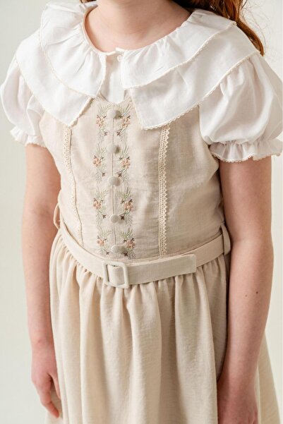 Minik Dolap Girl's Shirt Gilet Set - Beige