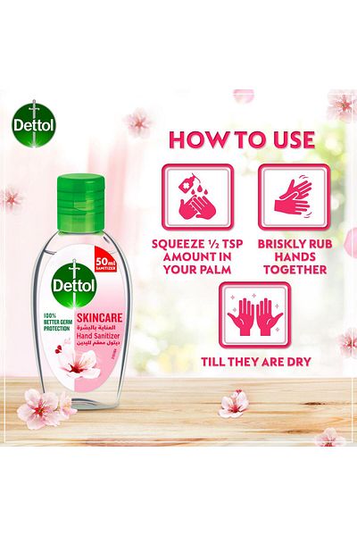 Dettol Skincare Hand Sanitizer 50 ml -Go Germ Protection with Moisturizing Skincare Formula