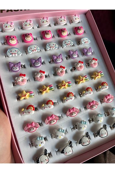 alpikom 3 Pcs Colorful and Cute Figure Adjustable Children's Ring Set for Kids
