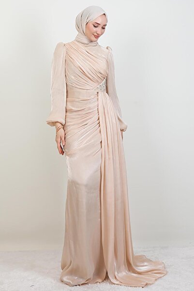 giz astore Lorea Taşlı Abiye Açık Vizon