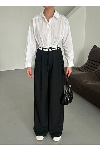 My Blog Black Rope Belt Detailed Design Trousers - 3576