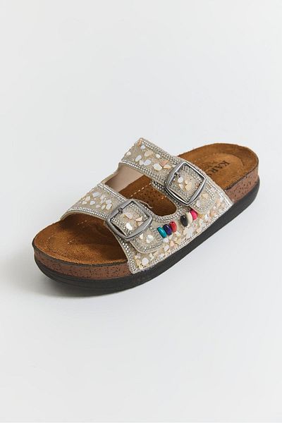 Raneel Kazançlı Alışveriş Stone Detailed Double Buckle Women's Slippers Gray