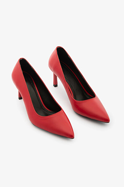 SAYL Kırmızı İçi Hakiki Deri Sivri Burun Stiletto Topuklu Ayakkabı