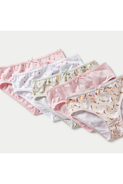 Juniors Printed Briefs With Bow Detail - Set Of 5