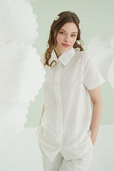 NBB White Daisy Front Buttoned Pajama Set