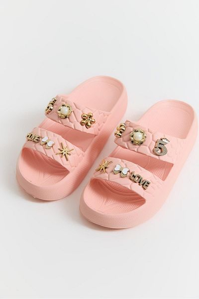Raneel Kazançlı Alışveriş Double Band High Sole Slippers with Accessories Pink
