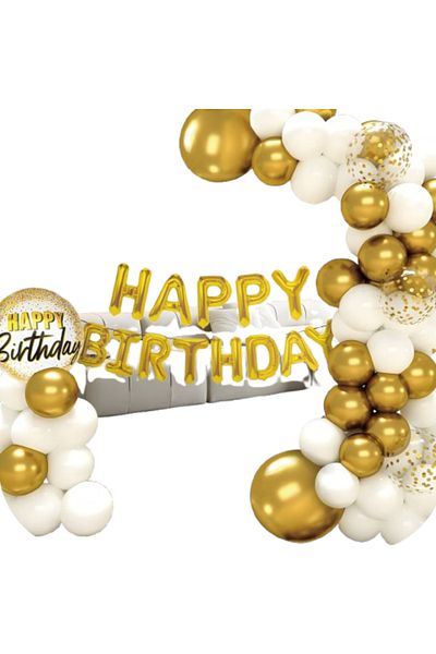 TodayShop Party Decoration Set Arc Garland with 83 Balloons Gold, White + Banner