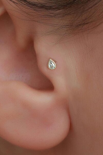 Bayar Gold 14 Ayar Altın Damla TaşTragus Piercing