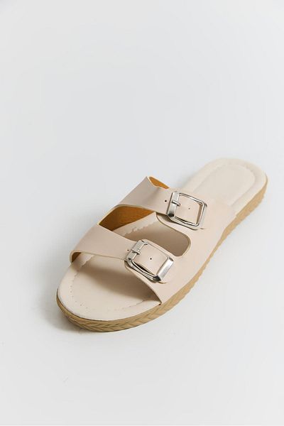 Raneel Kazançlı Alışveriş Double Buckle Soft Sole Women's Slippers Cream