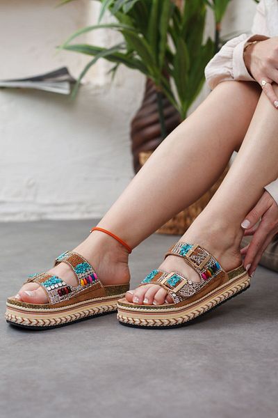 Adım Adım Papuci eleganti de damă cu talpă groasă de piatră cu cataramă dublă