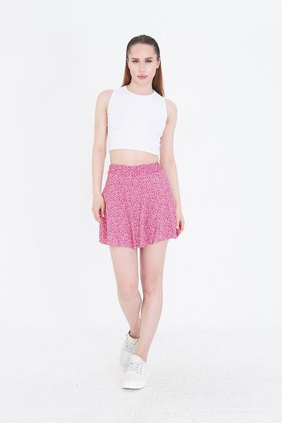 Kutaf Pink Floral Patterned Elastic Waist Inside Leggings Skirt