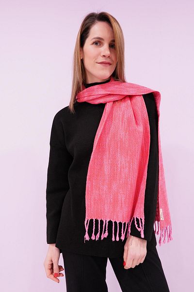 Defne&Apollon İpekçilik 100% Cotton Hand Woven Slub Scarf - Pink
