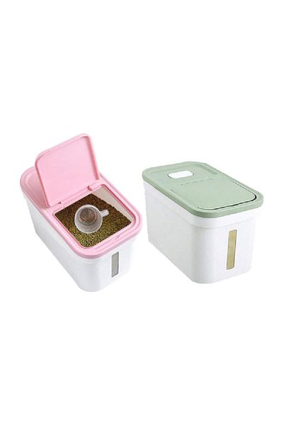 Felli Flip-Open Rectangular Plastic Rice Bin Light Pink and White