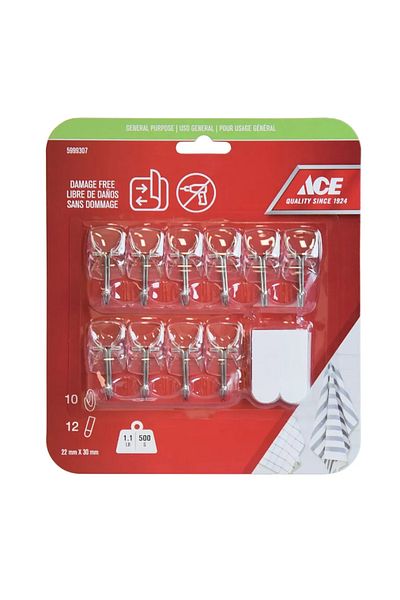 ACE Adhesive Hook Pack (10 Pc., 2.2 x 3 cm, Clear)