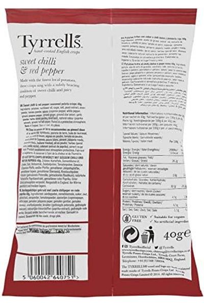 tyrrells Sweet Chili & Red Pepper Crisps, 40g