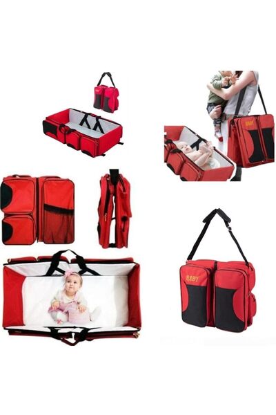 Yelajoy 4-in-1 Traveling Baby Diaper Bag, With Waterproof Cushioning, 75*40*20cm, for outdoor, Red