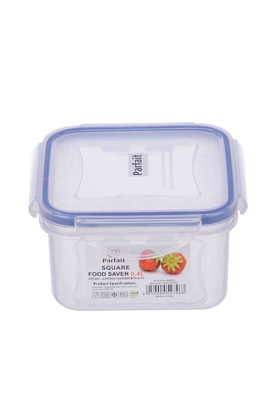 Parfait Square Airtight Leak-Proof Food Container Clear and Blue 0.4 Liter