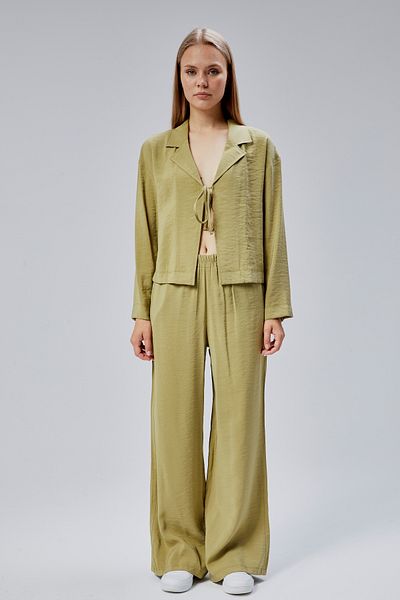 Bolivente Light Khaki Elastic Waist Wide Leg Trousers