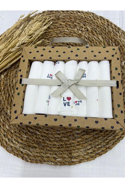 Caramell 100% Cotton 7 Pack Baby Mouth Wipes Love Patterned Organic //2064 Ecru