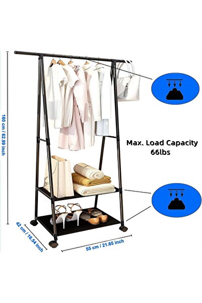 COOYA Hanger Rack with Rack 55 x 42 x 160 cm, Load Capacity 44.1, suitable for bedroom, cloakroom