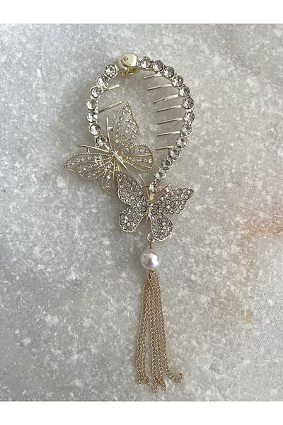 By Selen Suyolcu Zircon Stone Bun Buckle with Hanging