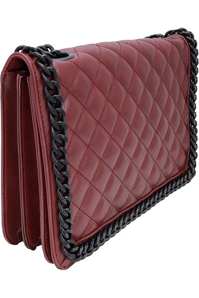 AMICA Victoria Quilted Leather Women's Crossbody Wine Red Handbag With Matte Chain Detailing