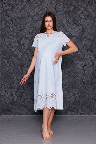 Yulem Homewear Set de 2 cămăși de noapte pentru maternitate din in albastru Fisto