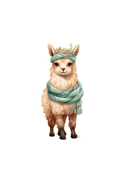 INOVATIX Set de 8 piese, autocolant Lama cu eșarfă și bentiță verde, INOVATIX®. 6 cm