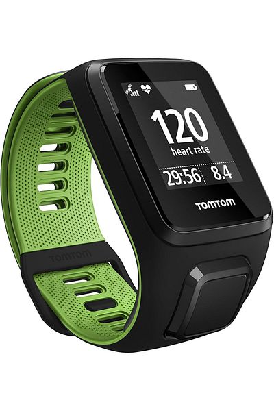 tomtom Large Strap Runner 3 GPS Running Watch with Heart Rate Monitor - Black/Green