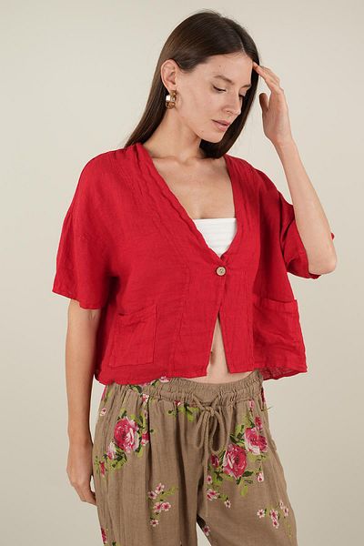 Ranasubaşı Zeva Short Sleeve Linen Jacket Red