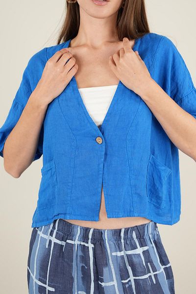 Ranasubaşı Zeva Short Sleeve Linen Jacket Blue