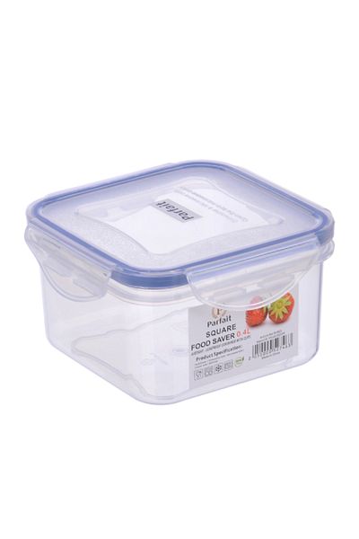 Parfait Square Airtight Leak-Proof Food Container Clear and Blue 0.4 Liter