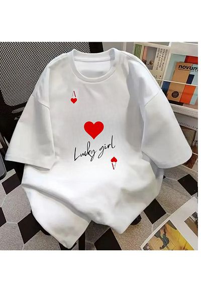 Touz Moda Lucky Girl Printed Unisex Oversize T-Shirt