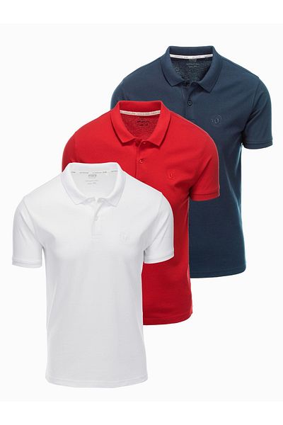 OMBRE BASIC Herren Baumwoll-Polo-T-Shirt-Set - Weiß/Rot/Marineblau V3 OM-POBS-0133 XXL