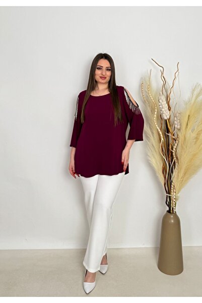 DE WHITES BÜYÜK BEDEN KOLLAR ZİNCİR DETAYLI BLUZ