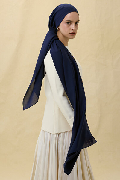 FENZA SCARF شال قطني من حرير باريس باللون الأزرق الداكن