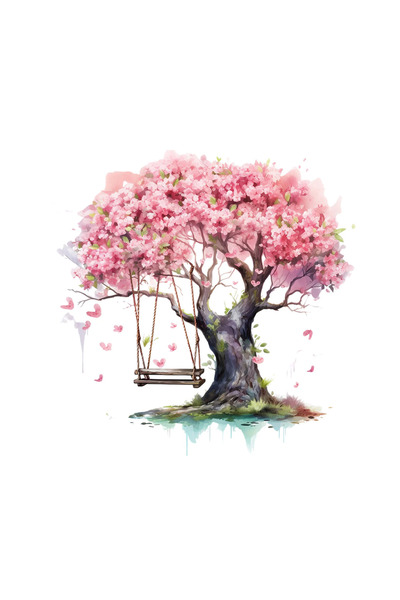 INOVATIX Set de 8 piese, Autocolant Leagănul în copacul roz, INOVATIX®. 6 cm