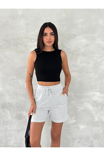 Ozy Fashion Waterway Striped Summer Gray Shorts