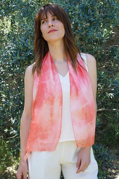 Defne&Apollon İpekçilik 100% Pure Silk Hand Painted Scarf - Special Design 35X140Cm - Batik Red